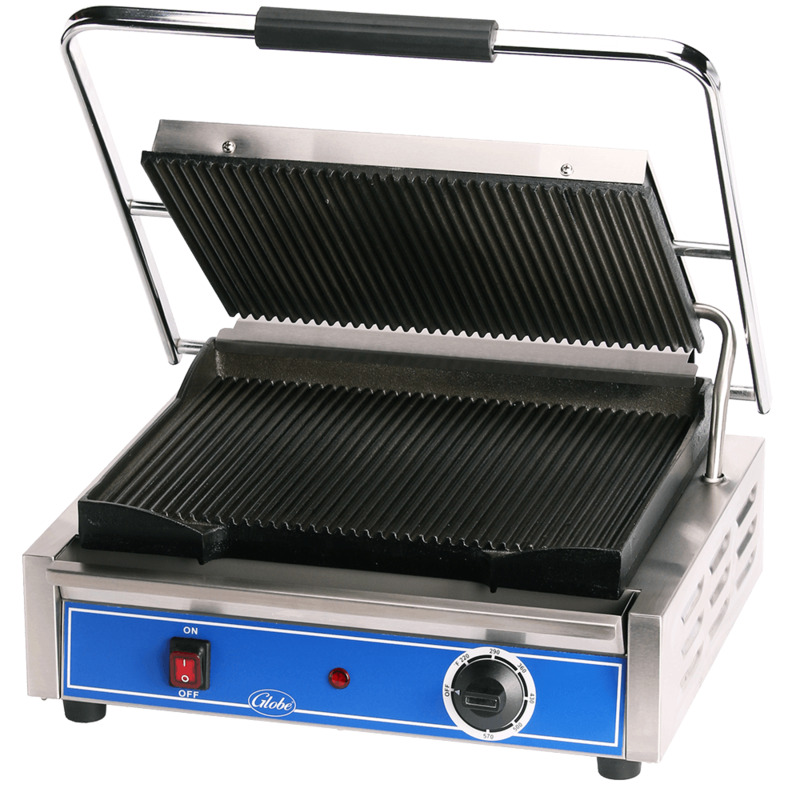 Globe GPGS14D Commercial Panini Press w/ Cast Iron Grooved Top